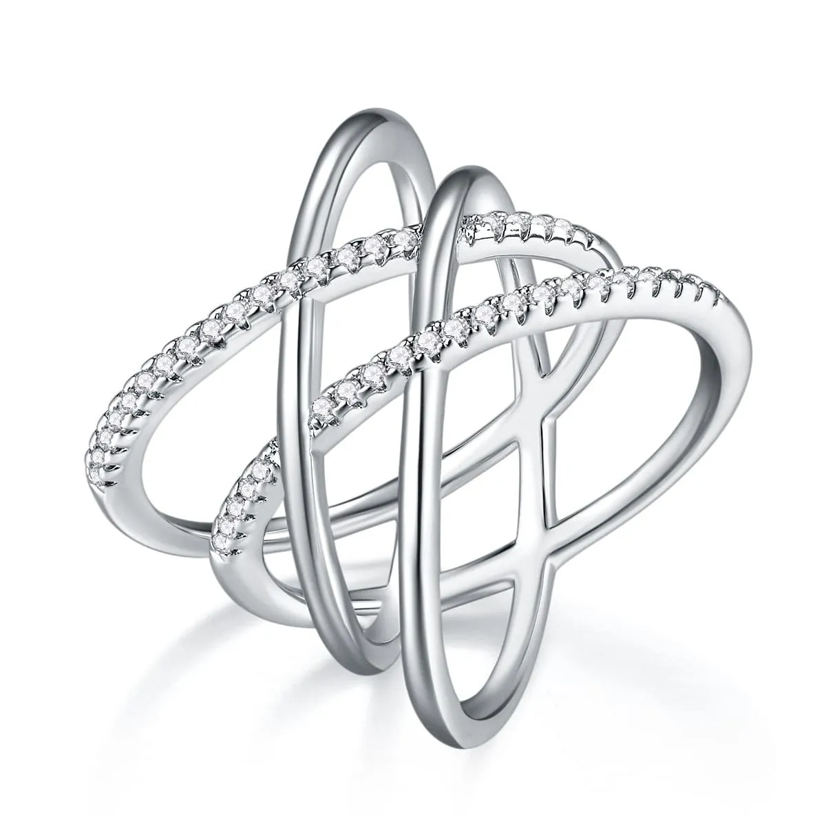 Criss Cross X-Shaped Half Eternity Stacking Ring
