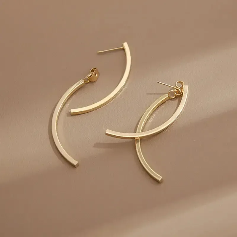 Cross Arc Long Drop Earrings for Women Fashion Simple Hanging Dangling Earrings Jewelry Female Christmas Gift