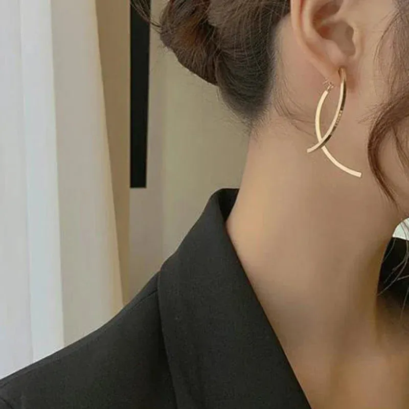 Cross Arc Long Drop Earrings for Women Fashion Simple Hanging Dangling Earrings Jewelry Female Christmas Gift