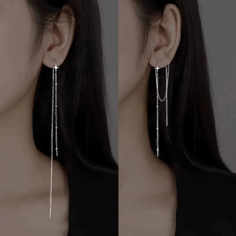 Cross Arc Long Drop Earrings for Women Fashion Simple Hanging Dangling Earrings Jewelry Female Christmas Gift