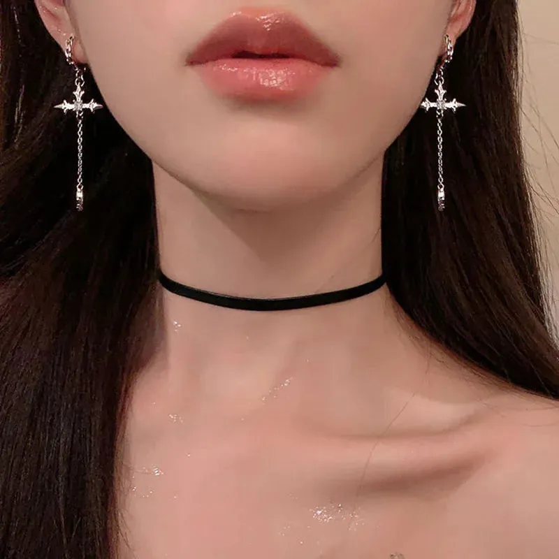 Cross Arc Long Drop Earrings for Women Fashion Simple Hanging Dangling Earrings Jewelry Female Christmas Gift
