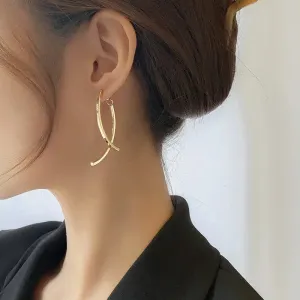 Cross Arc Long Drop Earrings for Women Fashion Simple Hanging Dangling Earrings Jewelry Female Christmas Gift