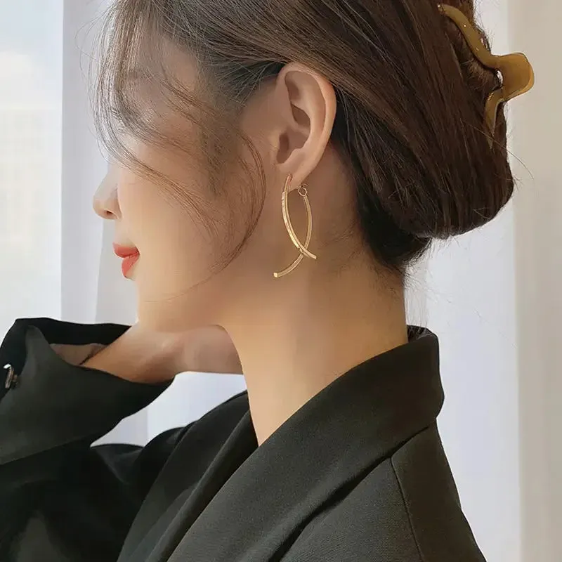 Cross Arc Long Drop Earrings for Women Fashion Simple Hanging Dangling Earrings Jewelry Female Christmas Gift