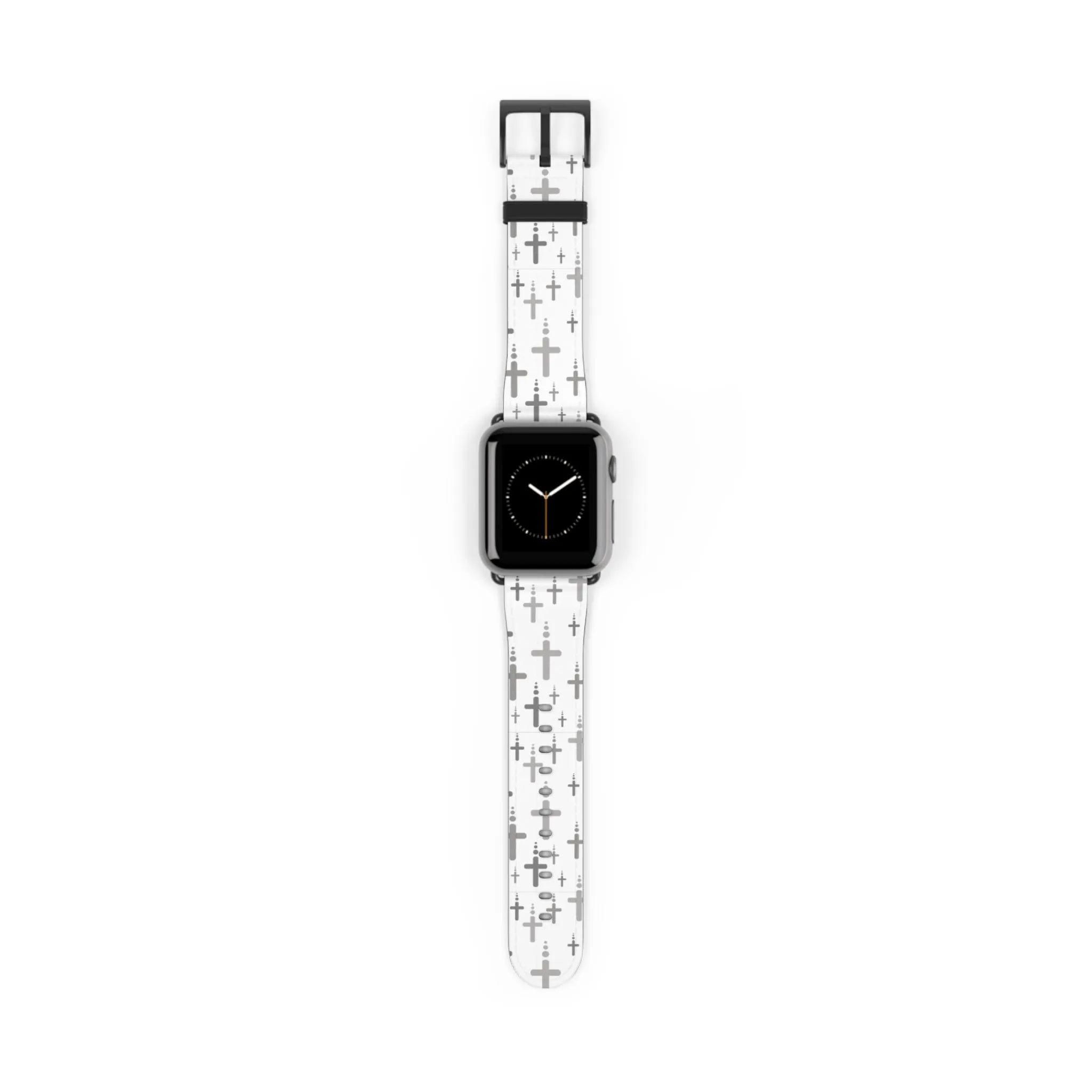 Crosses Watch Band - Silver Crosses/White Faux Leather 38-41/42-45