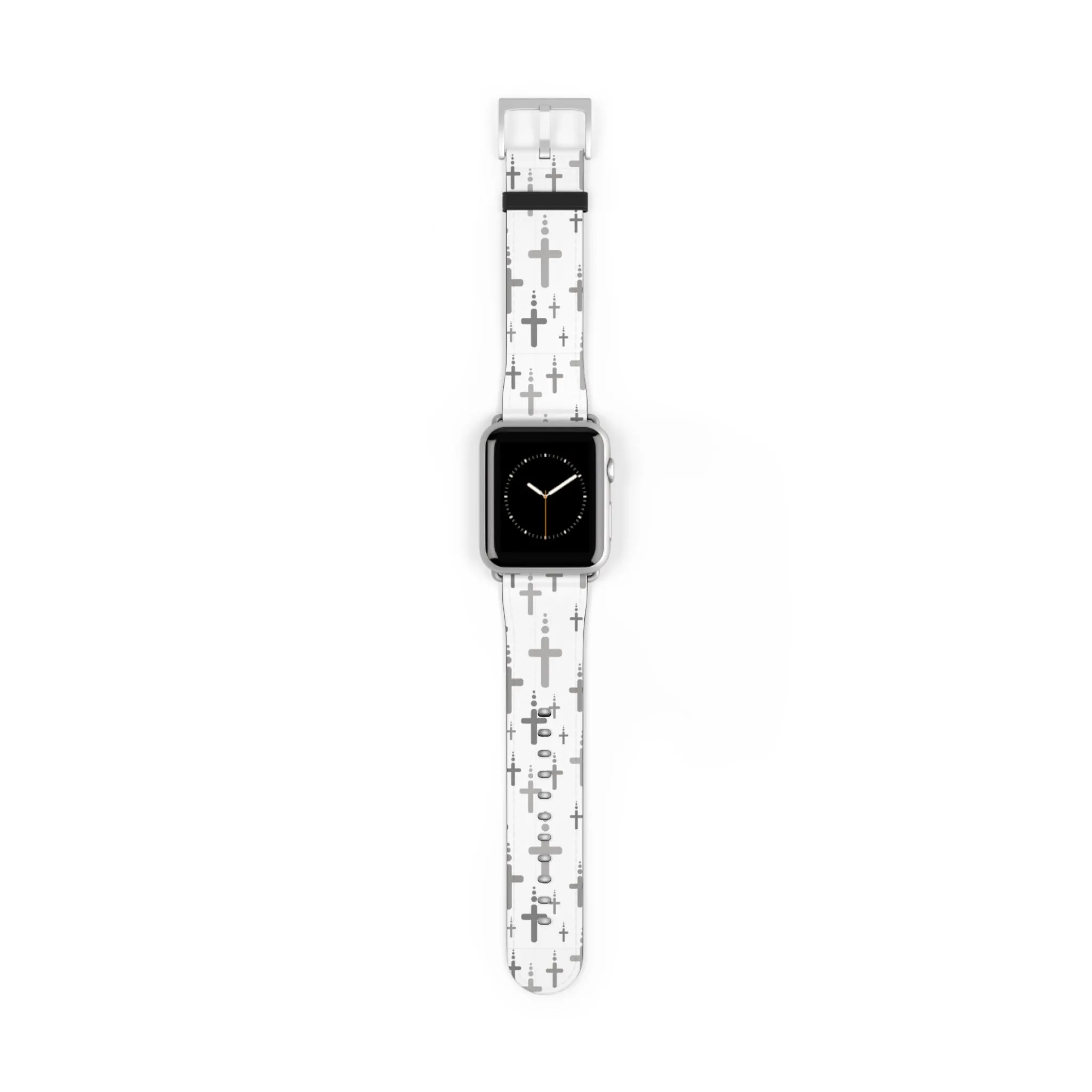 Crosses Watch Band - Silver Crosses/White Faux Leather 38-41/42-45