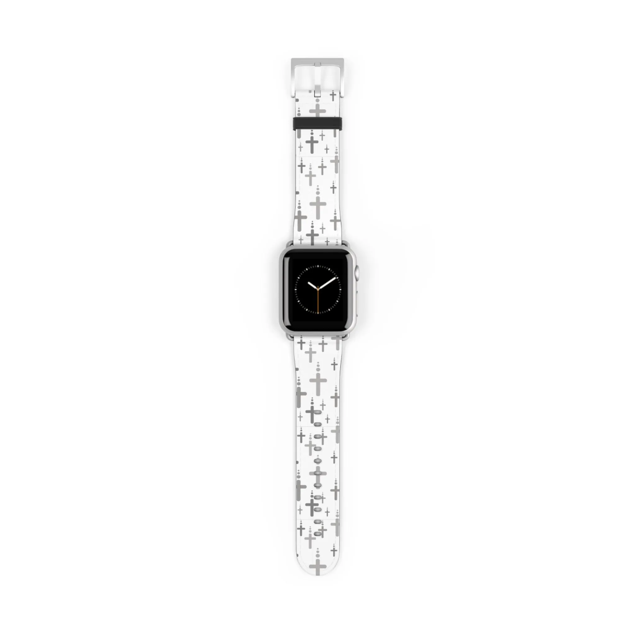 Crosses Watch Band - Silver Crosses/White Faux Leather 38-41/42-45