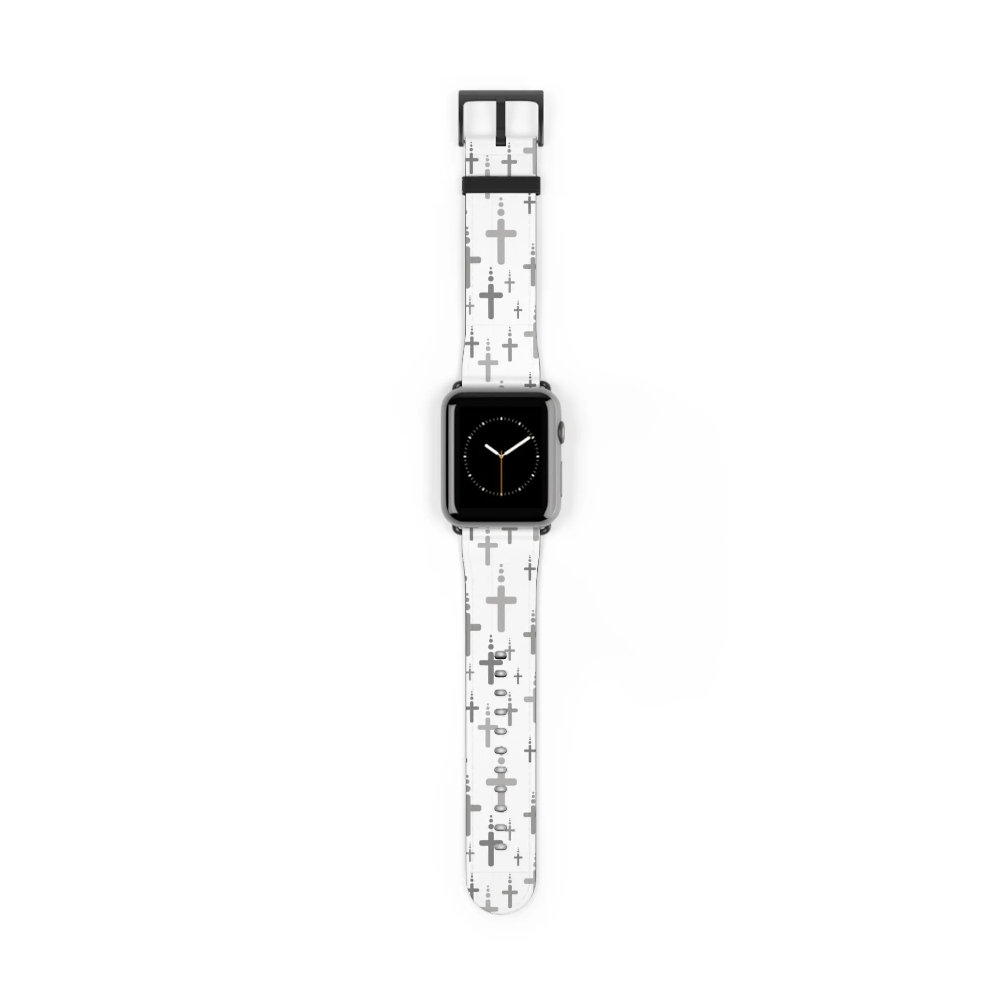 Crosses Watch Band - Silver Crosses/White Faux Leather 38-41/42-45