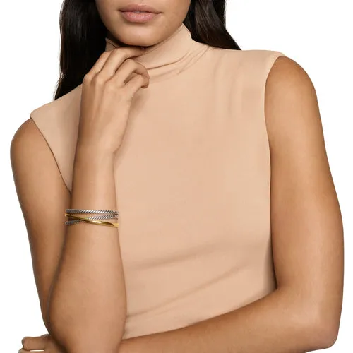 Crossover Three Row Cuff Bracelet in Sterling Silver with 14K Yellow Gold, 20mm, Size Large