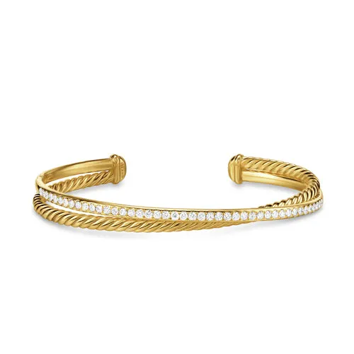 Crossover Two Row Bracelet in 18K Yellow Gold with Diamonds, 6mm, Size Small