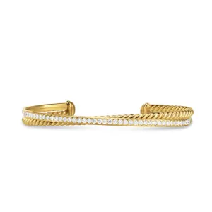 Crossover Two Row Bracelet in 18K Yellow Gold with Diamonds, 6mm, Size Small