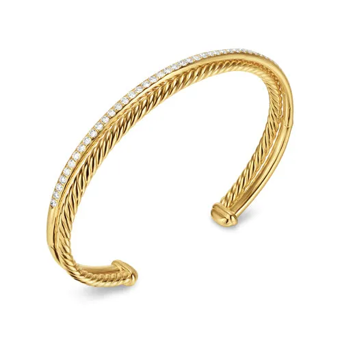 Crossover Two Row Bracelet in 18K Yellow Gold with Diamonds, 6mm, Size Small