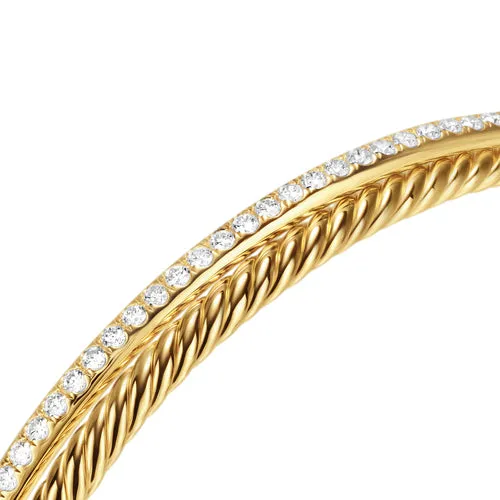 Crossover Two Row Bracelet in 18K Yellow Gold with Diamonds, 6mm, Size Small
