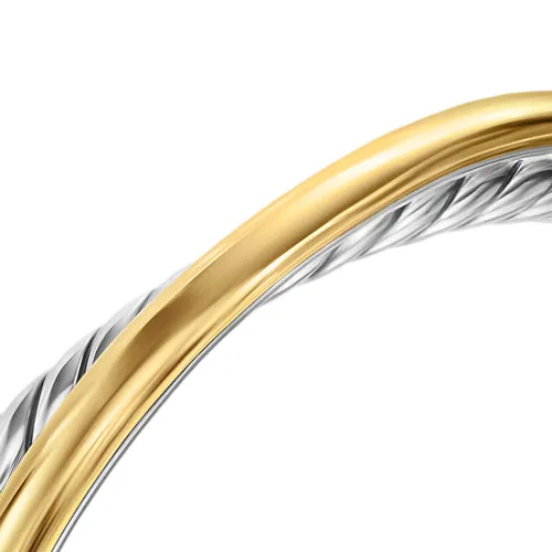 Crossover Two Row Cuff Bracelet in Sterling Silver with 14K Yellow Gold, 11mm, Size Large