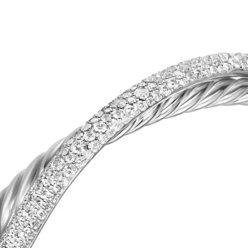 Crossover Two Row Cuff Bracelet in Sterling Silver with Diamonds, 11mm, Size Medium