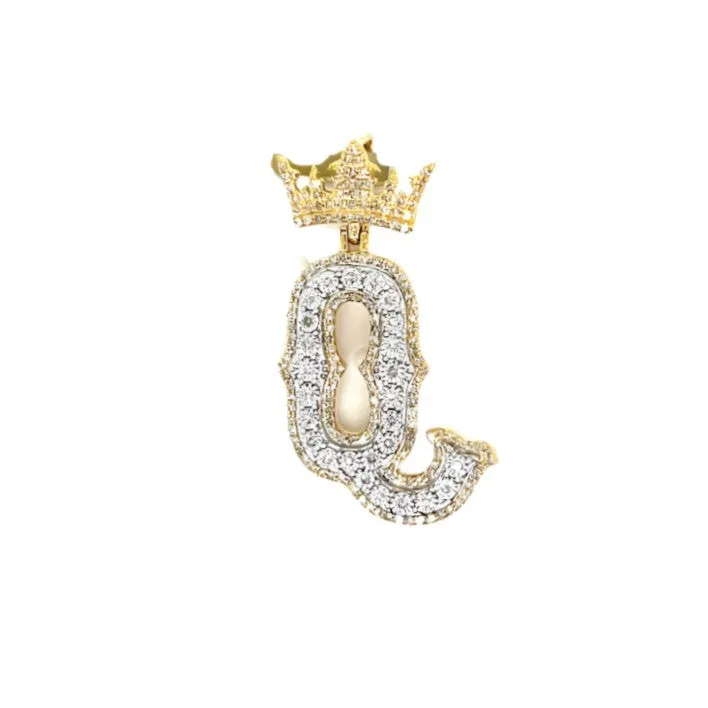 Crown Q Letter 10k Gold 0.68ct Diamond 1.3" Pendant Charm - SP27767