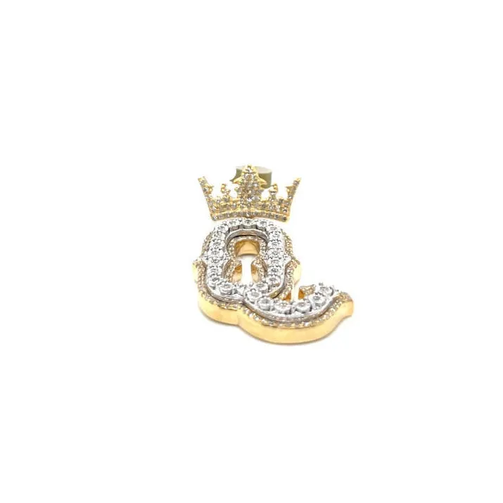 Crown Q Letter 10k Gold 0.68ct Diamond 1.3" Pendant Charm - SP27767
