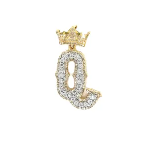 Crown Q Letter 10k Gold 0.68ct Diamond 1.3" Pendant Charm - SP27767