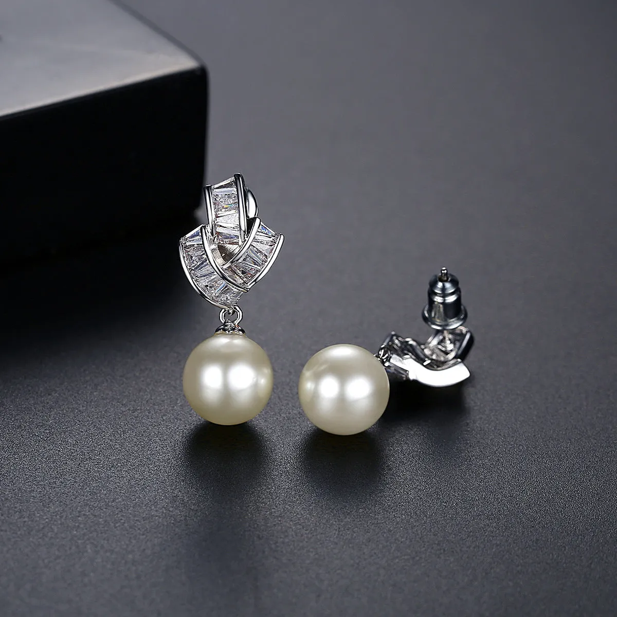 Crystal & Pearl Silver-Plated Geometric Drop Earrings