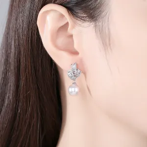 Crystal & Pearl Silver-Plated Geometric Drop Earrings