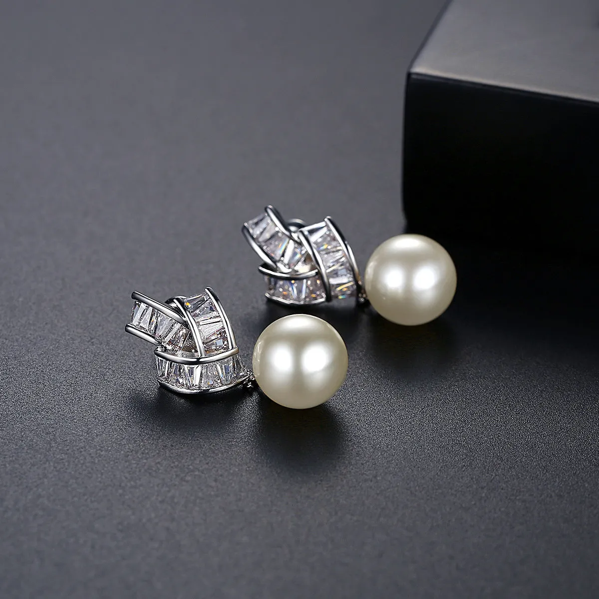 Crystal & Pearl Silver-Plated Geometric Drop Earrings