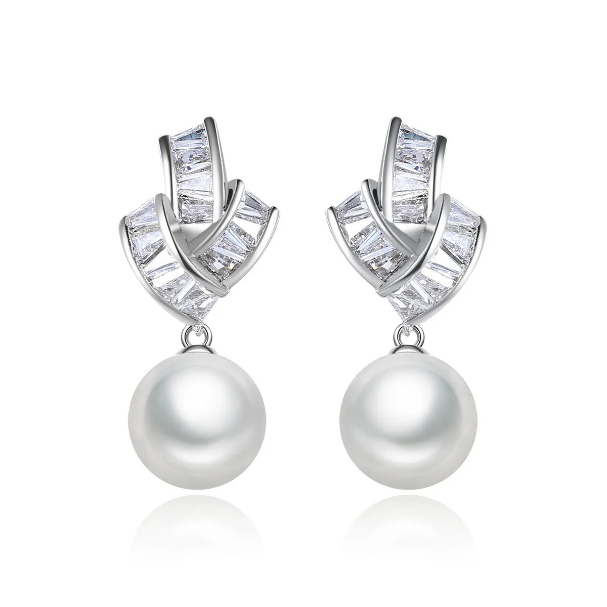 Crystal & Pearl Silver-Plated Geometric Drop Earrings