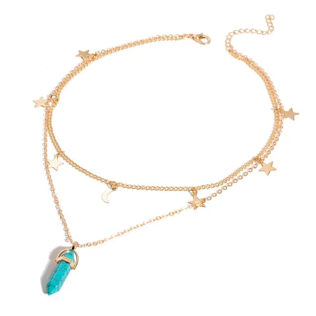 Crystals Necklace Bohemian Hexagon Opal Pendant Necklace Female Hexagon Crystal Necklace Gift 2021 NEW