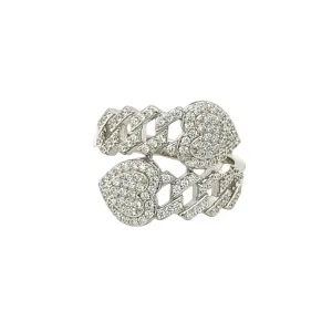 Cuban Link Sterling Silver Double Heart Lab-Created Moissanite Ring -M112239