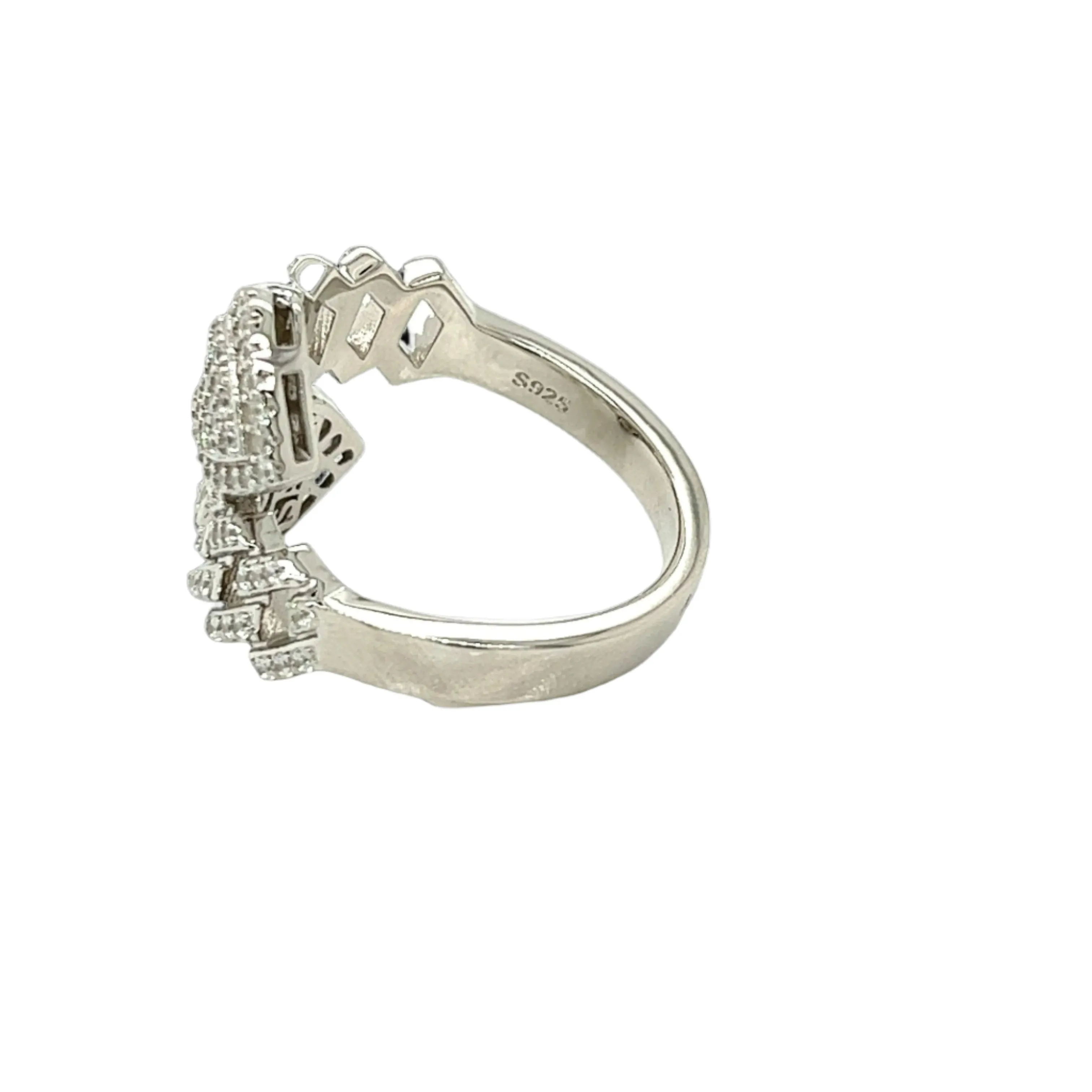 Cuban Link Sterling Silver Double Heart Lab-Created Moissanite Ring -M112239