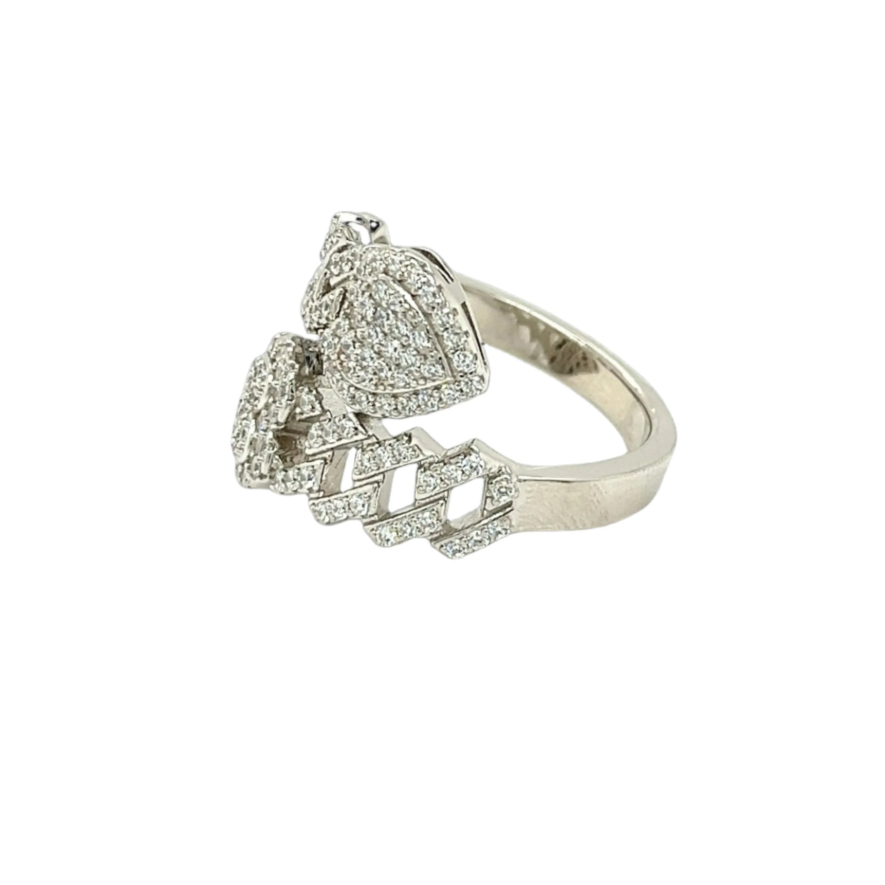 Cuban Link Sterling Silver Double Heart Lab-Created Moissanite Ring -M112239