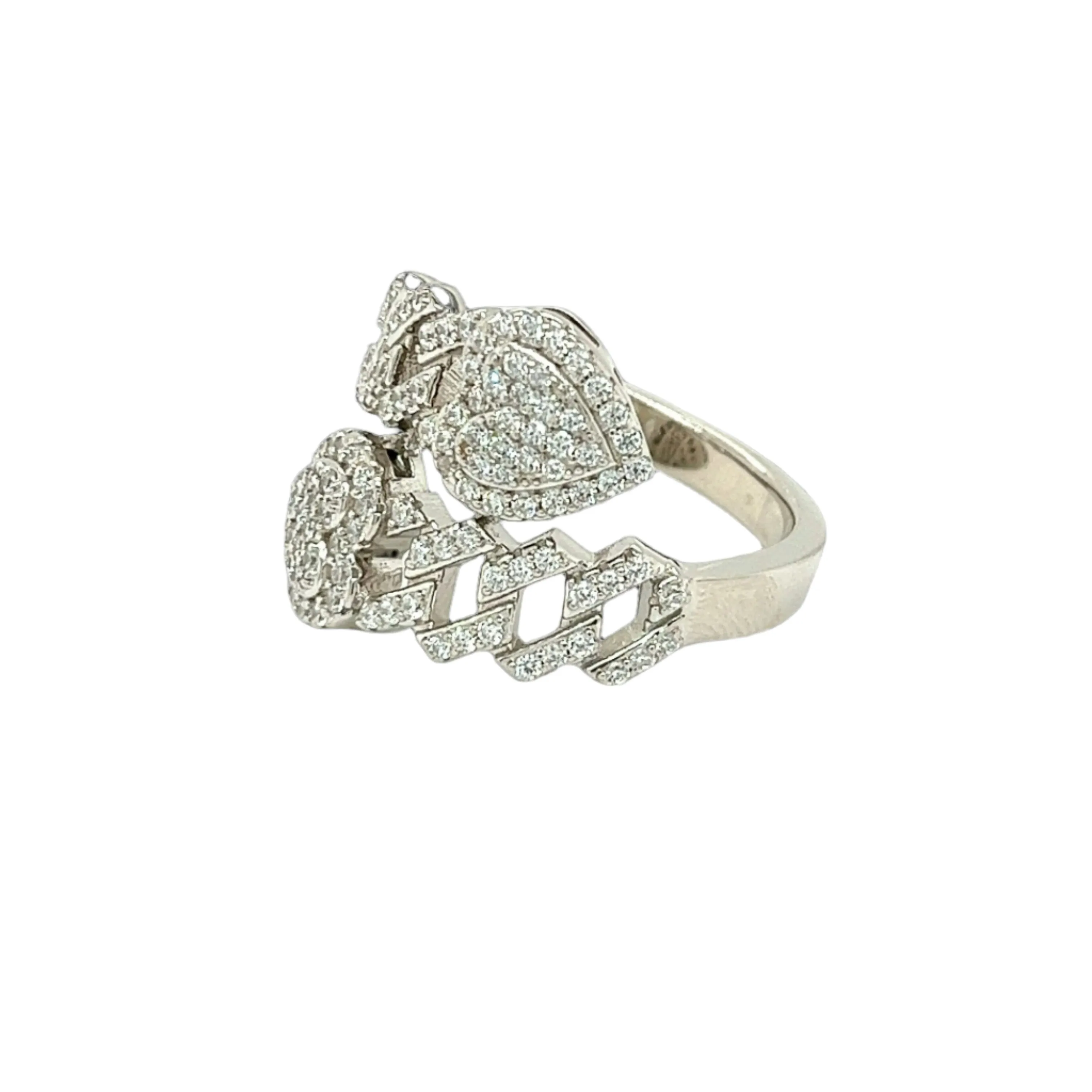 Cuban Link Sterling Silver Double Heart Lab-Created Moissanite Ring -M112239