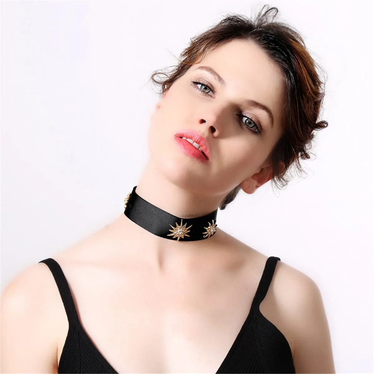 Cubic Zirconia & 18K Gold-Plated Ribbon Star Choker Necklace