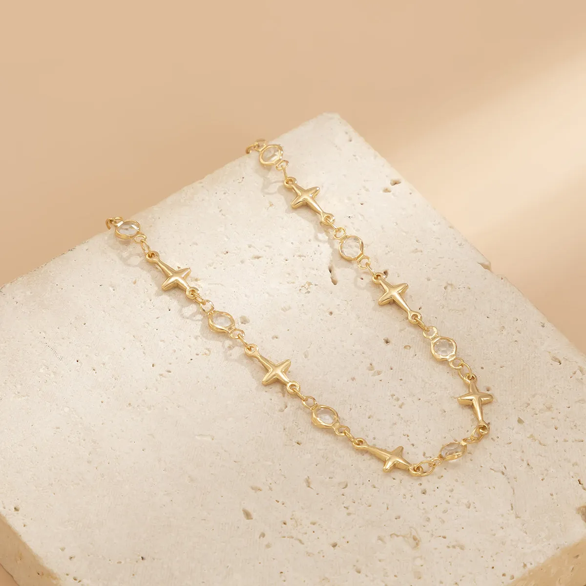 Cubic Zirconia & 18K Gold-Plated Star Station Necklace