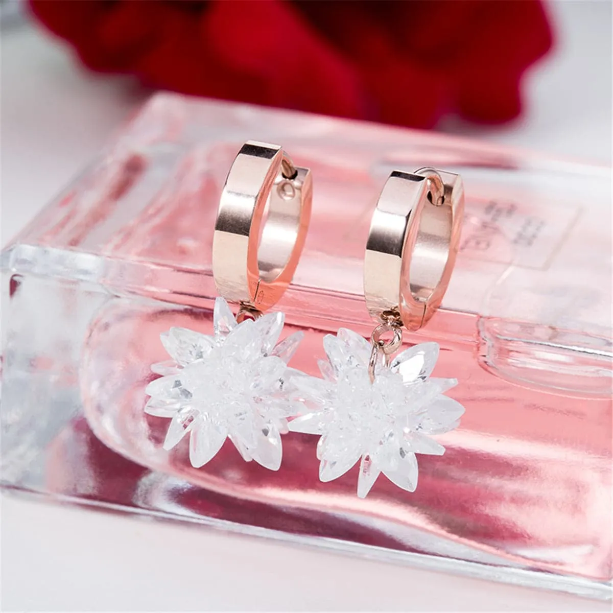 Cubic Zirconia & 18K Rose Gold-Plated Snowflake Drop Earrings