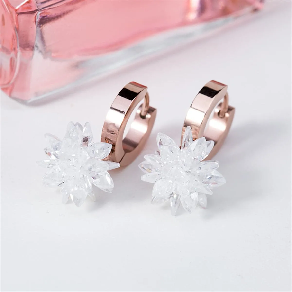 Cubic Zirconia & 18K Rose Gold-Plated Snowflake Drop Earrings