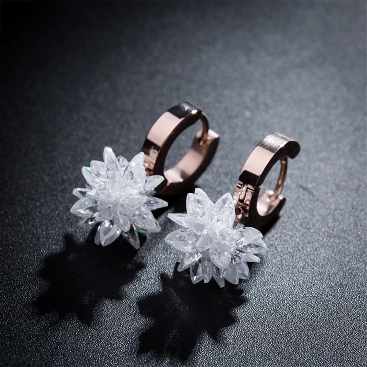 Cubic Zirconia & 18K Rose Gold-Plated Snowflake Drop Earrings