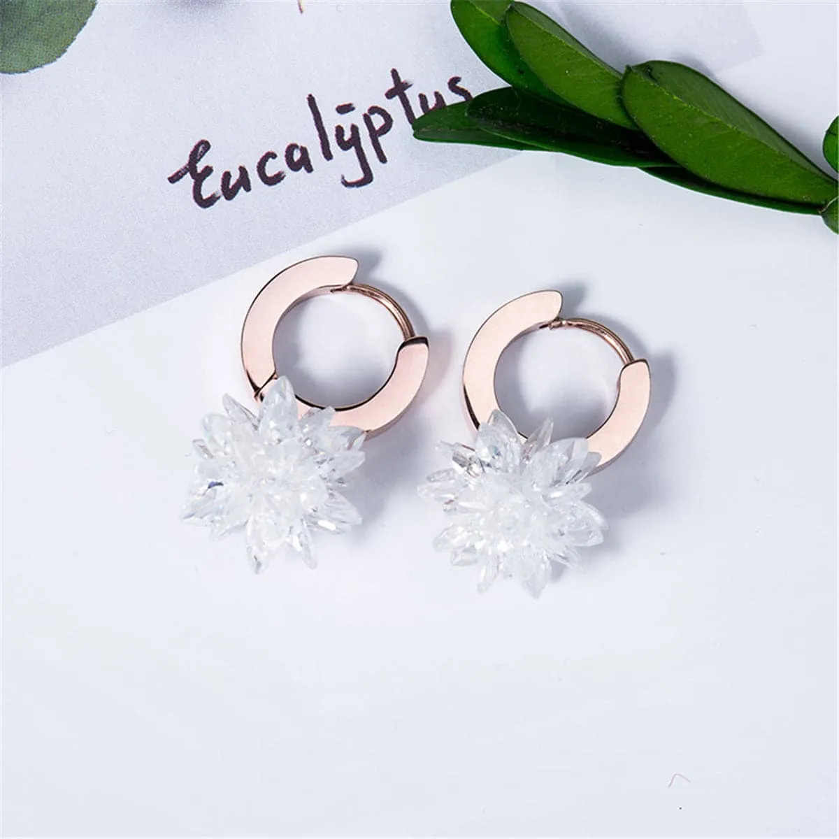 Cubic Zirconia & 18K Rose Gold-Plated Snowflake Drop Earrings