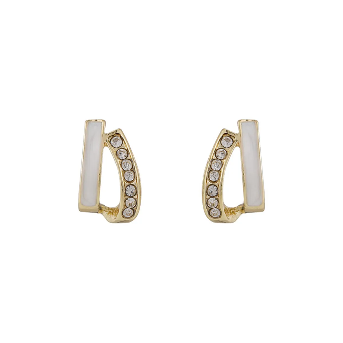 Cubic Zirconia & Enamel 18K Gold-Plated Curved Bar Stud Earrings