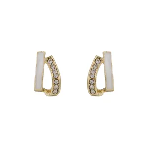 Cubic Zirconia & Enamel 18K Gold-Plated Curved Bar Stud Earrings