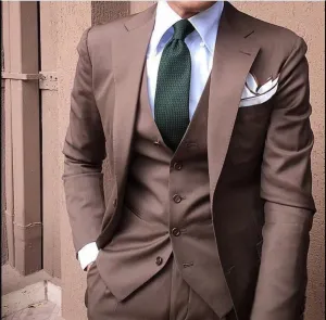 Custom Three-Piece Brown Suit for Men - Tailored Wedding & Engagement Attire