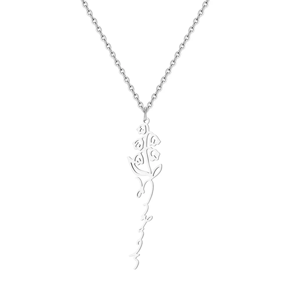 Customizable Floral Outline Pendant Necklace With Chain