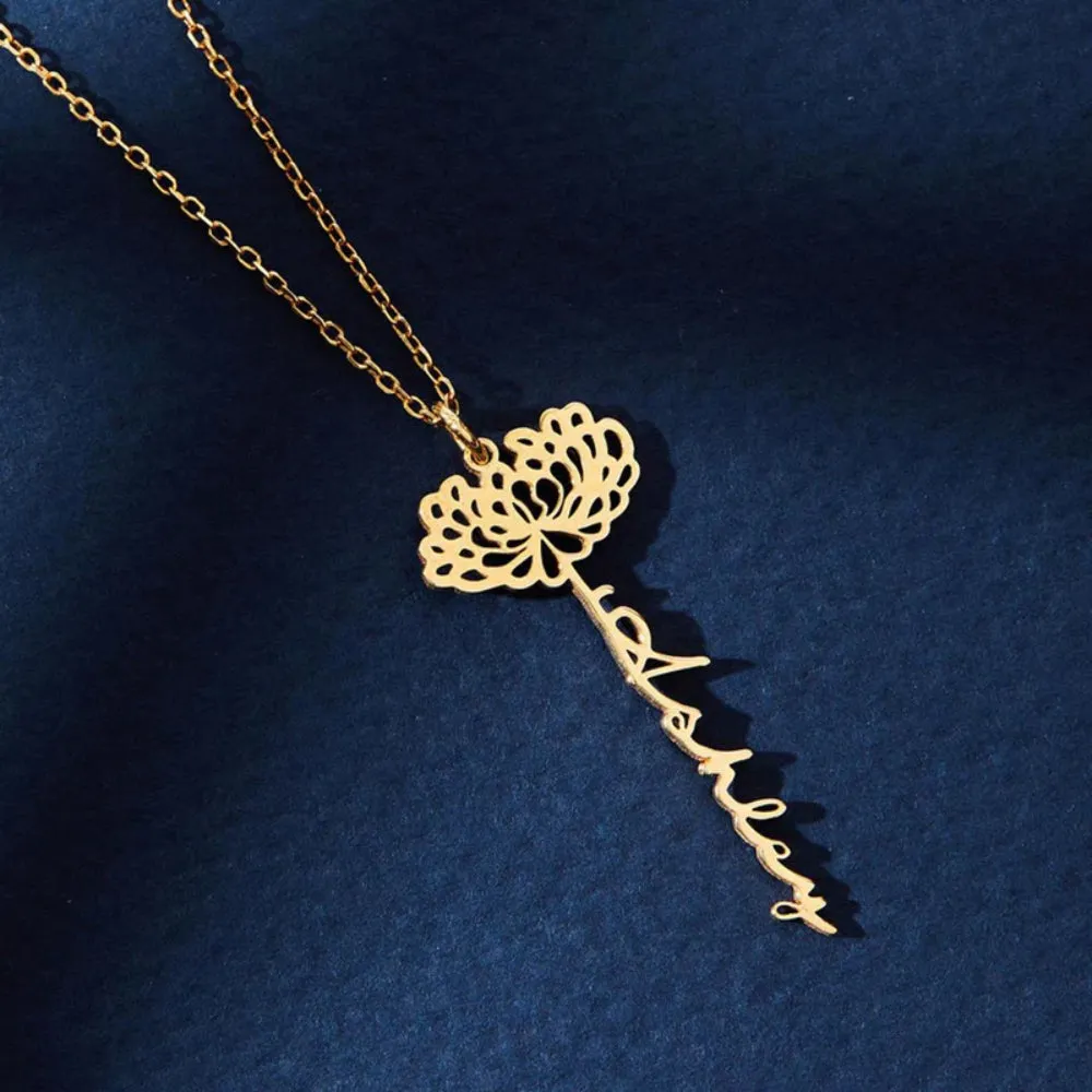 Customizable Floral Outline Pendant Necklace With Chain