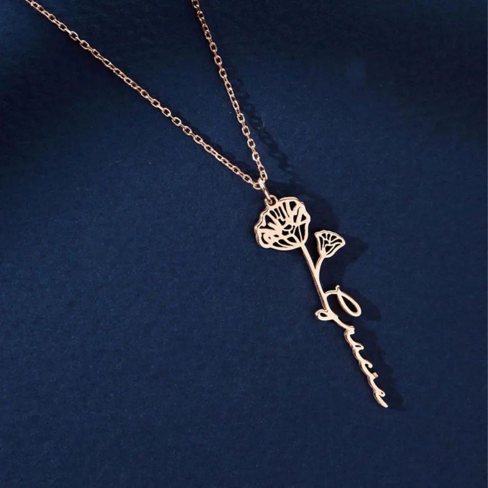 Customizable Floral Outline Pendant Necklace With Chain