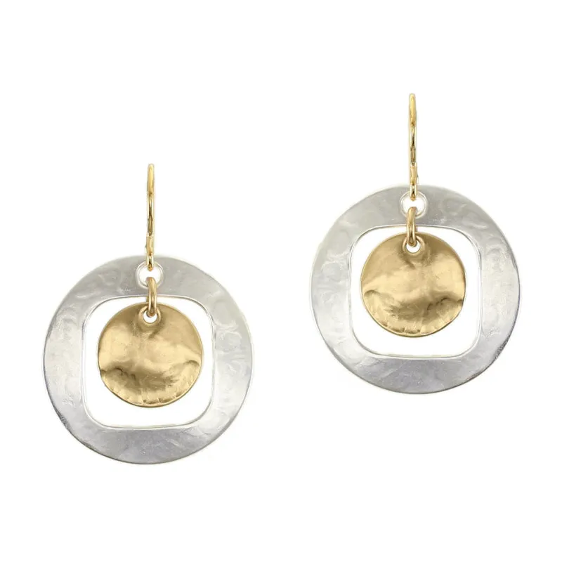 Cutout Disc with Hanging Disc Wire Earrings