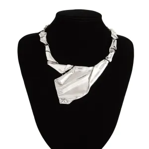 Cyberpunk Gold Silver Tone Irregular Pleated Necklace Earrings Ring