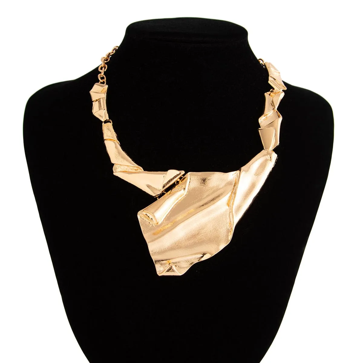 Cyberpunk Gold Silver Tone Irregular Pleated Necklace Earrings Ring