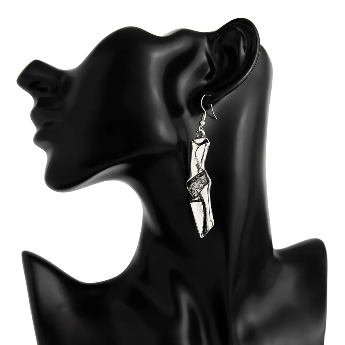 Cyberpunk Gold Silver Tone Irregular Pleated Necklace Earrings Ring