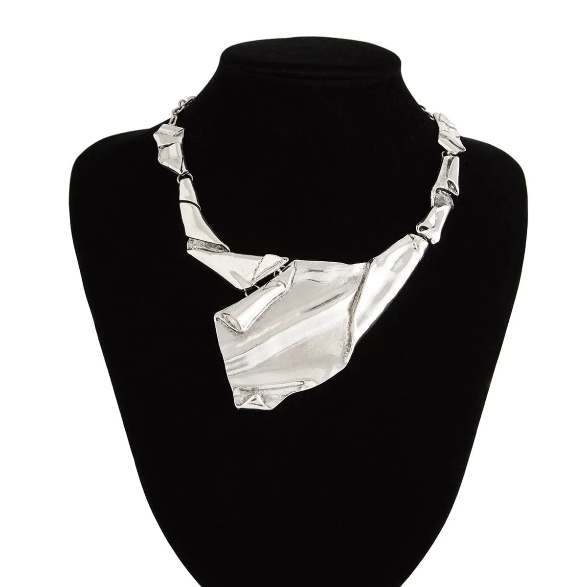 Cyberpunk Gold Silver Tone Irregular Pleated Necklace Earrings Ring