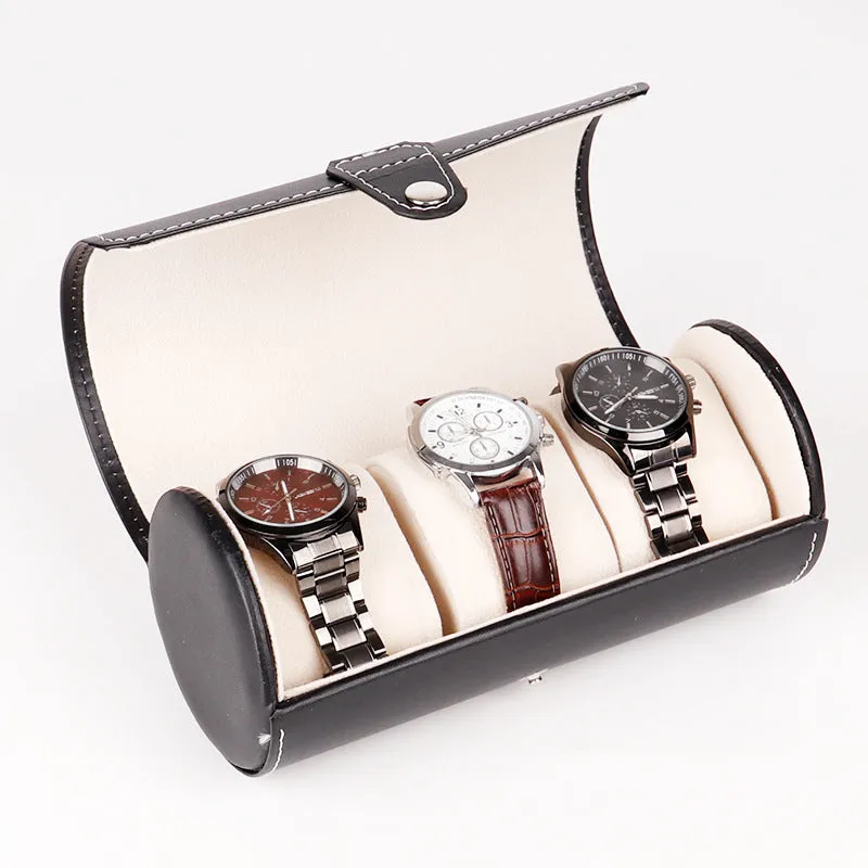 Cylinder Leather Watch Storage Box