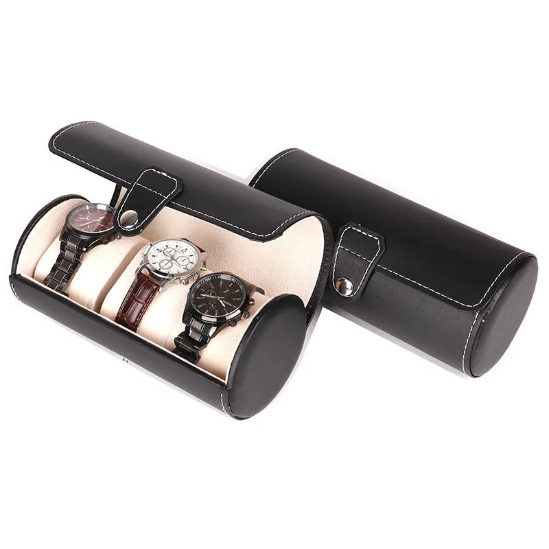 Cylinder Leather Watch Storage Box