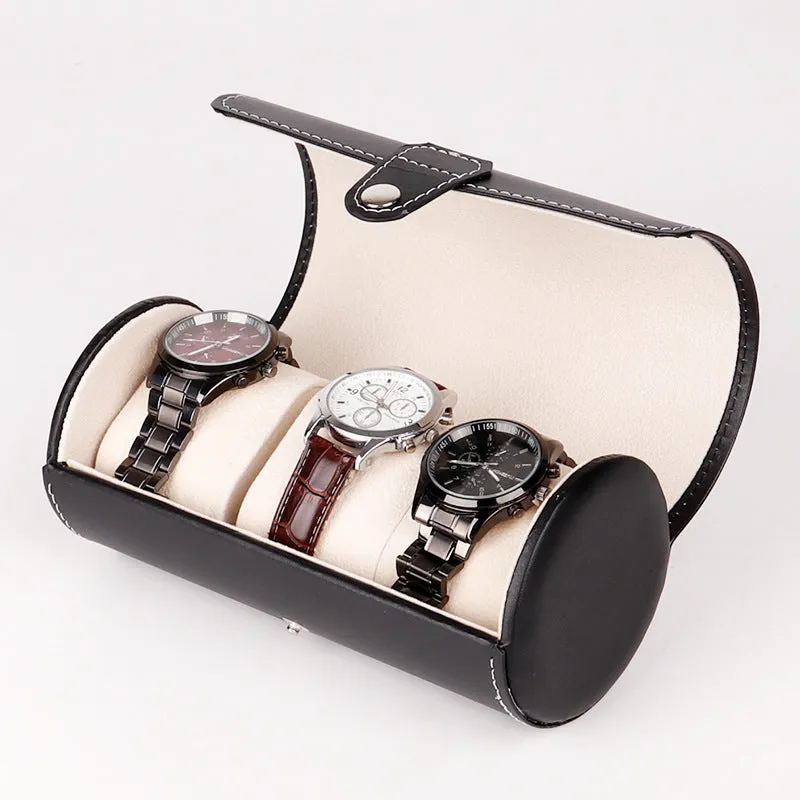 Cylinder Leather Watch Storage Box